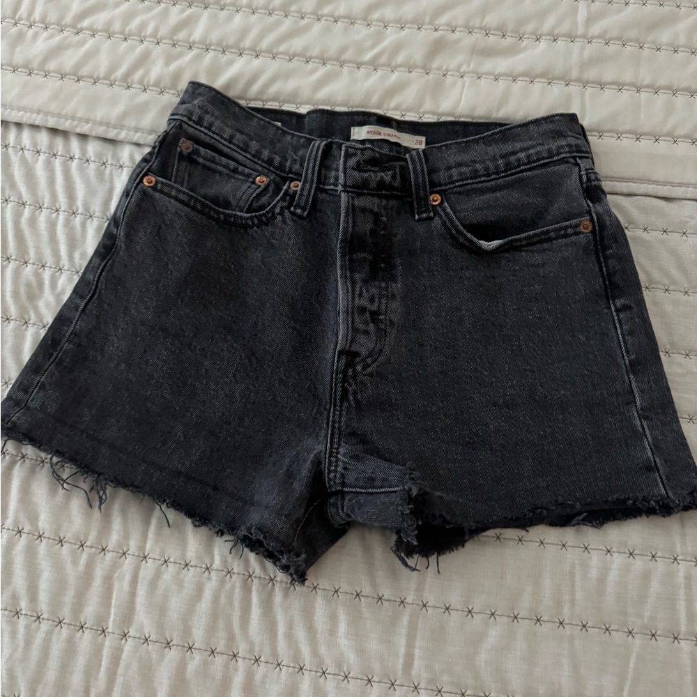 Levi premium wedgie straight shorts faded black worn look
